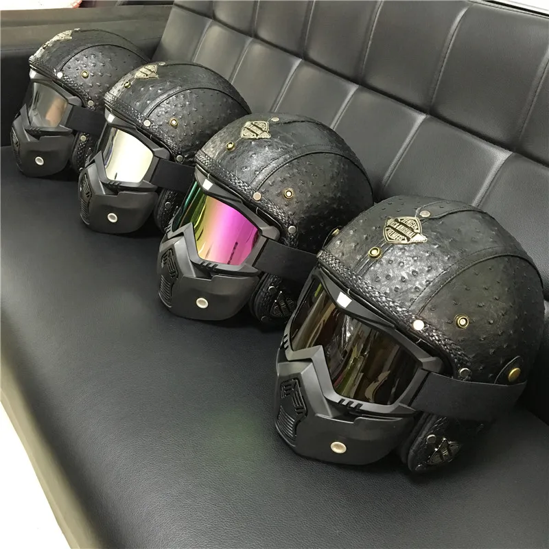 

New Arrival Vintage Harley Motorcycle Helmets Brand man women Leather scooter jet helmet open face vespa helmet with goggles