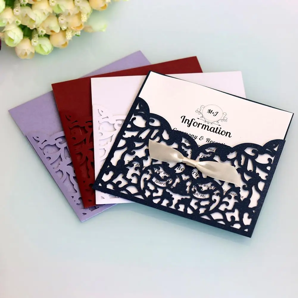  10pcs New Laser Cut Wedding Invitations Cards Set/Bowknot Greeting Cards/Customize Business Invitat - 32912315030