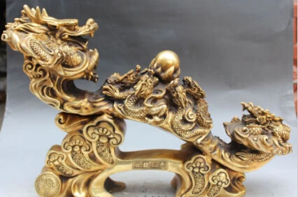 

JP S0218 21" Marked China Chinese Bronze Fengshui 9 Dragon Ruyi Ru Yi Money Wealth Statue (B0413)