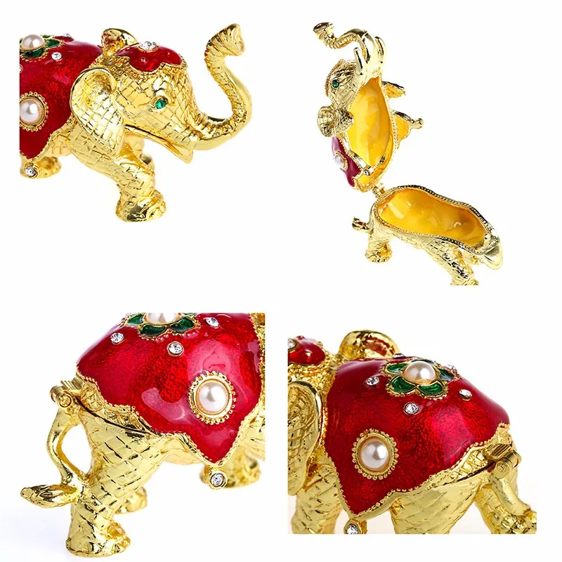 2016 Vintage Metal  Elephant Figurine Jewelry Ring Stand Display Trinket Box Wedding Souvenirs Christmas Gift Carved Alloy Box (7)
