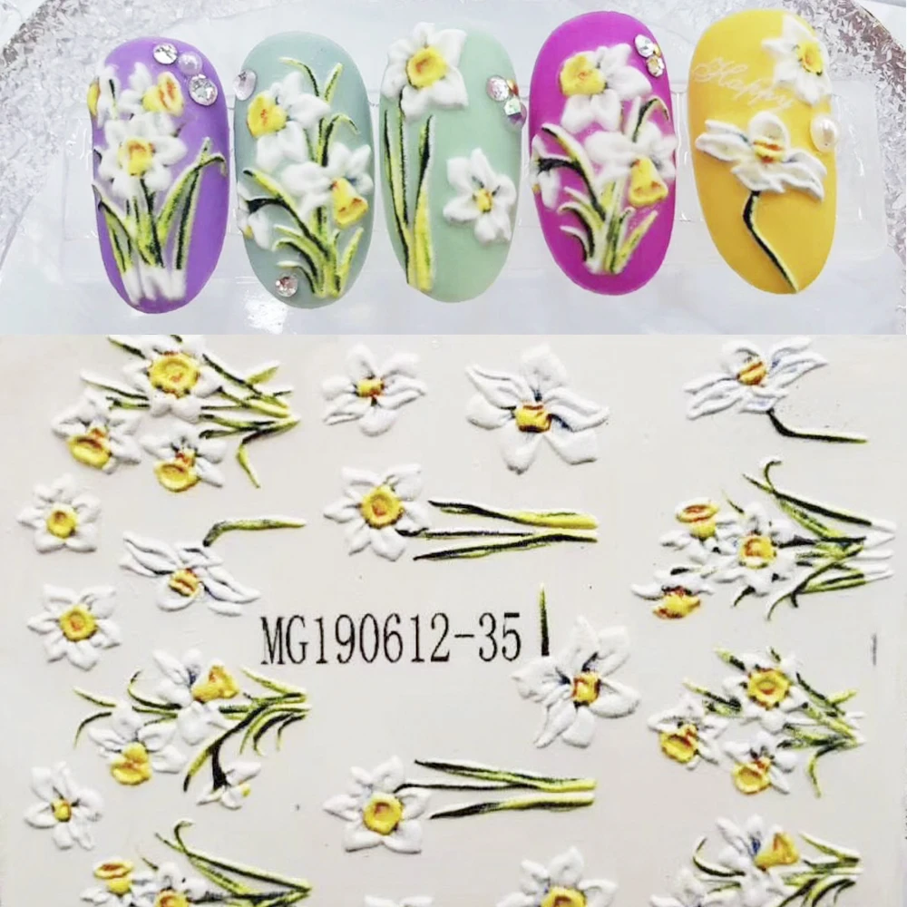 1 лист 3D DIY Дизайн ногтей перевод рисунка наклейки стикер s Цветок красота маникюр дизайн инструмент акриловая Выгравированная Цветочная наклейка для ногтей