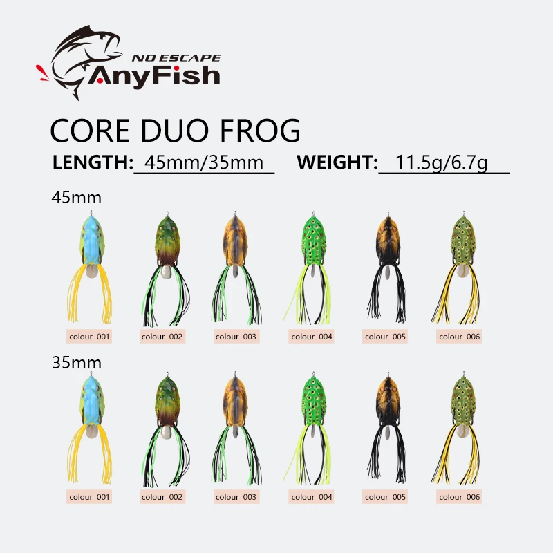 ANYFISH CORE DUO, приманка в виде лягушки, искусственная Мягкая приманка, 3,5 см/6,7 г, 4,5 см/11,5 г, двойные крючки, плавающая большая рыба