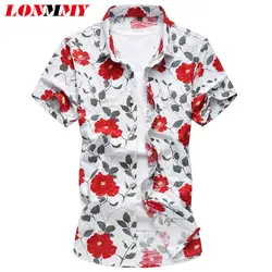 LONMMY M-7XL Мужская рубашка платье цветок с короткими рукавами брендовая одежда Slim fit Camiseta masculina Цветочная рубашка мужская новая 2018 лето