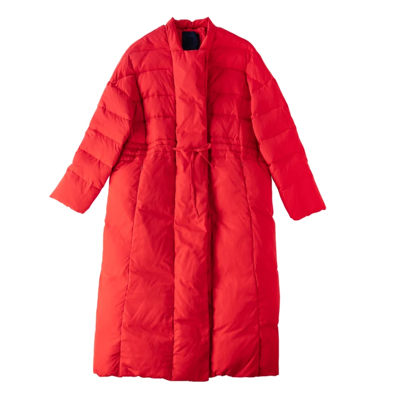 Winter Long Down Jacket Female 2019 Fashion Bright Thick White Duck Down Coat Round Neck Jackets Women Winter Outerwear Warm
