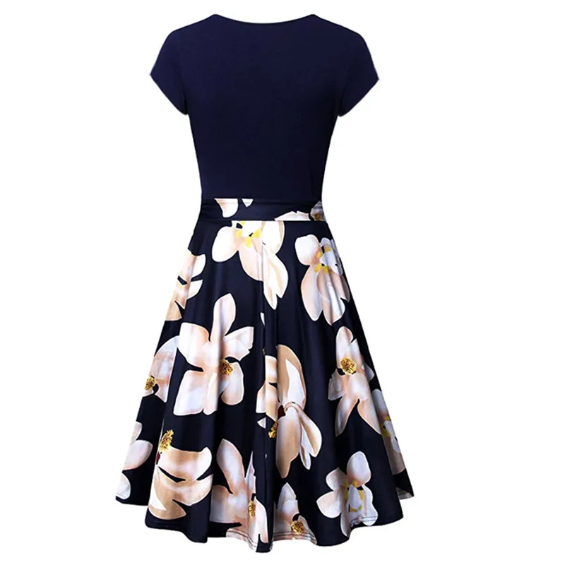 S-3XL Plus Size Summer Women Dresses Female Floral Print 50S 60S Vintage Rockabilly Dress Casual Dot A-Line Retro Dress Vestidos