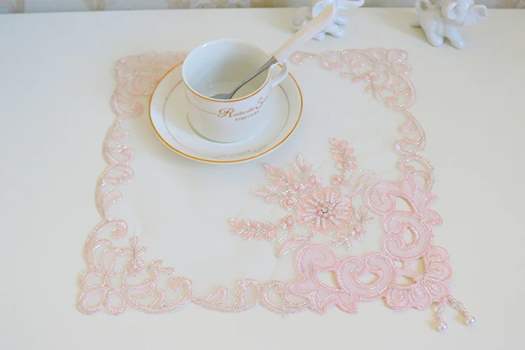 Современный розовый блеск кисточка кружево чайное покрытие полотенце чашка подставка коврик вышивка Рождественская салфетка под приборы столовая салфетка для украшения стола