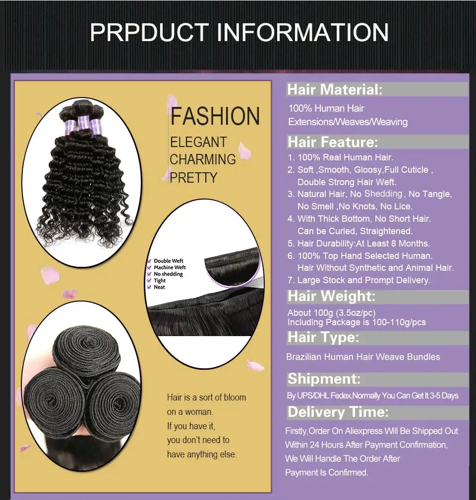 Brazilian Deep Wave Human Hair Weave 4 Bundles Deal 100% Human Hair Weft Extensions Hair Weaving Bundles Alimice Non Remy Hair (9)
