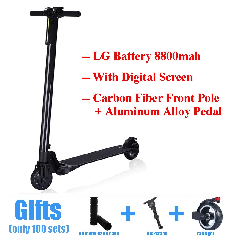 Легкий складной двухколесный электрический скутер из углеродного волокна, скейтборд, велосипед, руль, самокат для взрослых, Ховерборд, Аккумулятор LG - Цвет: Black