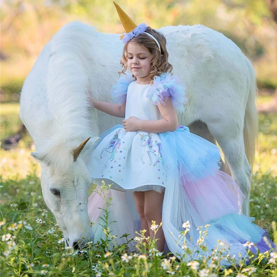 Robe de Princesse à Longue Queue Amovible pour Fille, Tenue de Bal