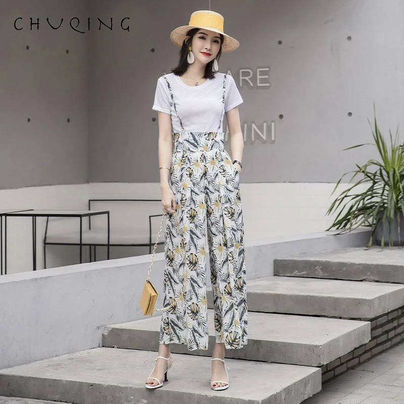 

CHUQING 2019 Summer New Korean Version of High Waist Printed Casual Wide Leg Pants Female Slim Elastic Wide Tube Trousers