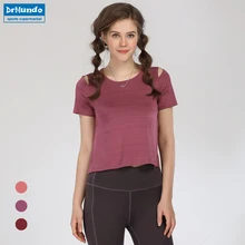 Фитнес тренажерный зал Топ Женская спортивная рубашка стрейч свободные дышащая с коротким рукавом быстросохнущая Беговая майка Йога футболка одежда