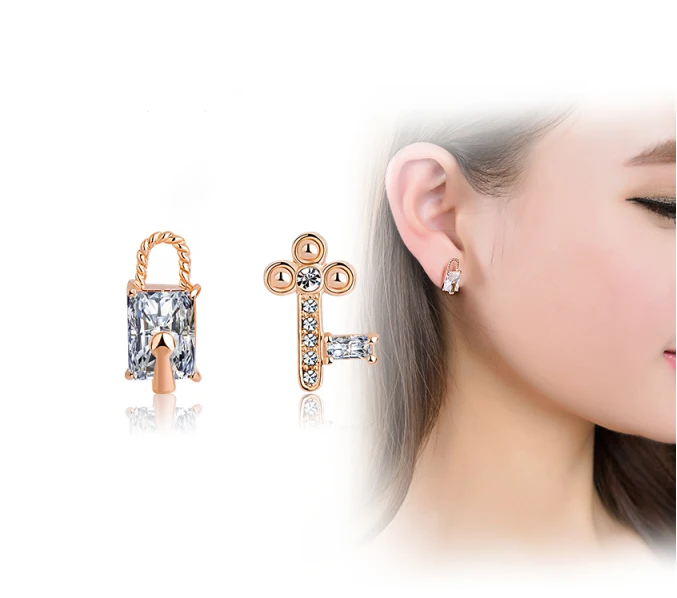 

Luxury key lock set Design Drop Earrings High Quality fashion zircon drop Earrings For Women