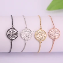 10 шт. круглый с двойной булавкой разъем, микро pave CZ циркониевые амулеты, регулируемая Цепочка-браслет ювелирные изделия для женщин