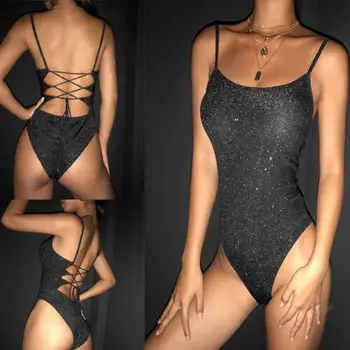 

Hot Womens Sexy Spaghetti Strap Plain Unlined Thong Swimsuit Bodysuit One-piece Skinny Swimwear Backless Leotard Dancewear