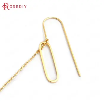 

(34956)6PCS 93MM 24K Gold Color Brass with Long Oval and Tassel Chaing Earring Hook High Quality Accessories Jewelry Findings