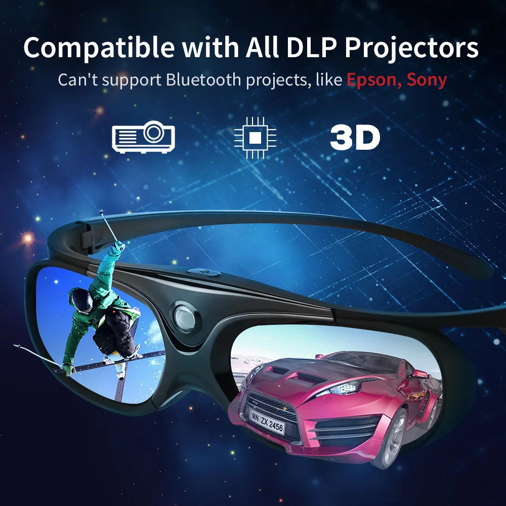 BOBLOV 4pcs/set 3D 96Hz/144Hz Shutter 3D Glasses For Projector DLP Rechargeable Home Theater Suit For BenQ Dell Acer Optama Sony