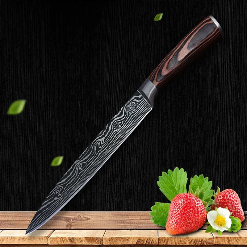 

7.5 inch Chef Cleaver Knife Japanese High Carbon Steel Imitation Damascus Pattern Santoku Knife Kitchen Tool