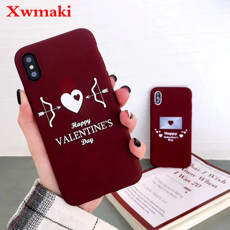 

Xwmaki Lovers Wine Red Soft TPU Phone Case For Iphone Xsmax Xr X 7 8 Plus Candy Colors Scrub Anti-drop Shell For IP 6 6sPlus Xs