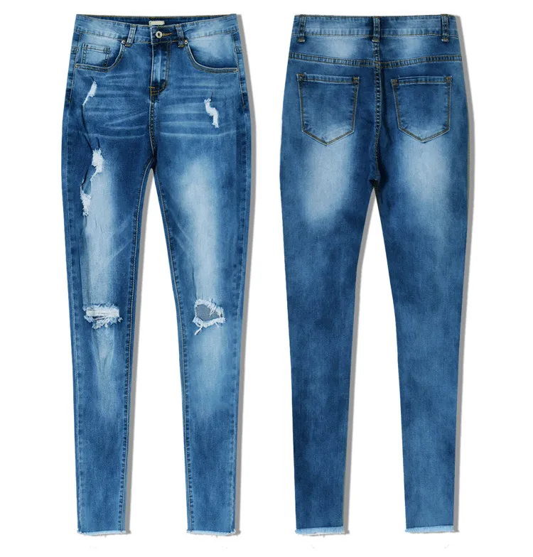 Jeans High Waist Ripped Hole Women Boyfriend Jeans Navy Blue Cotton Skinny Denim Push Up Bleached Fashion Female Jeans Femme (23)