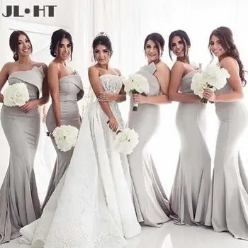 

Sexy Grey Bridesmaids Dresses Long Mermaid Sleeveless Ruched Sweep Train Wedding Party Dress Bridesmaids Dress Custom Made