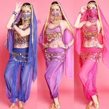 4 шт. танец живота(брюки+ топ+ пояс+ вуаль) женские костюмы для танца живота Болливуд платье для взрослых дешевая цена платье для танца живота наряды