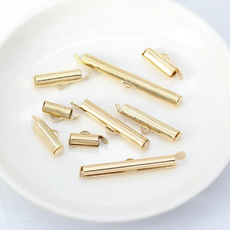 

50p 10-40mm Crimp End Beads Slide On End Clasp Tubes Slider End Caps Diy Necklace Bracelet Connectors Jewellery Findings