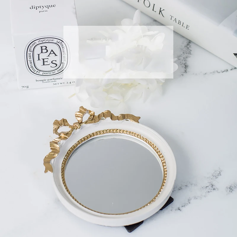  Mini cake tray European vintage mirror plate gold/pink/white Calm makeup mirror candy bar decoratio