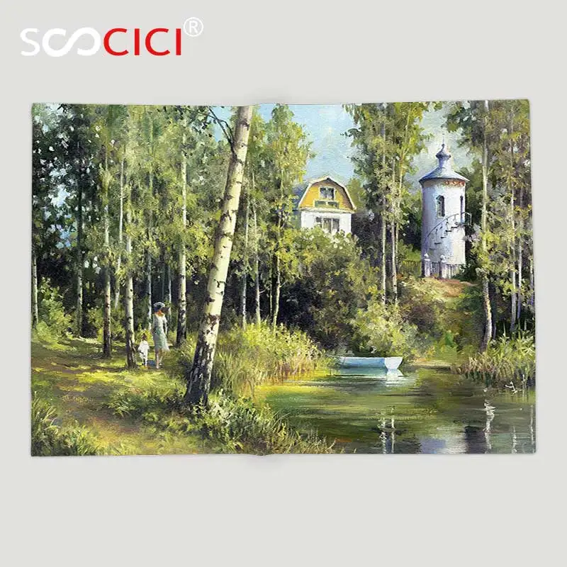 Custom Soft Fleece Throw Blanket Apartment Decor Rural Scenery With An Old Ancient House Lake And Retro Tower Countryside | Дом и сад
