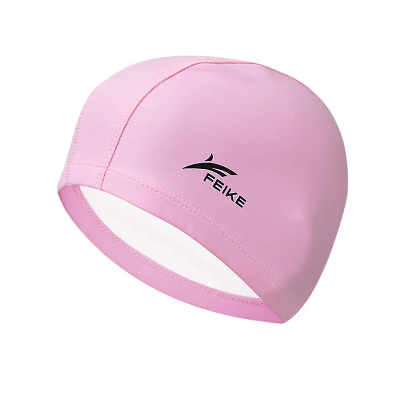 Men Women Adults Free Size Elastic Waterproof PU Fabric Swim Cap Long Hair Ears Protection Hat Sports Swim Pool Hat Swimming Cap - Цвет: Pink