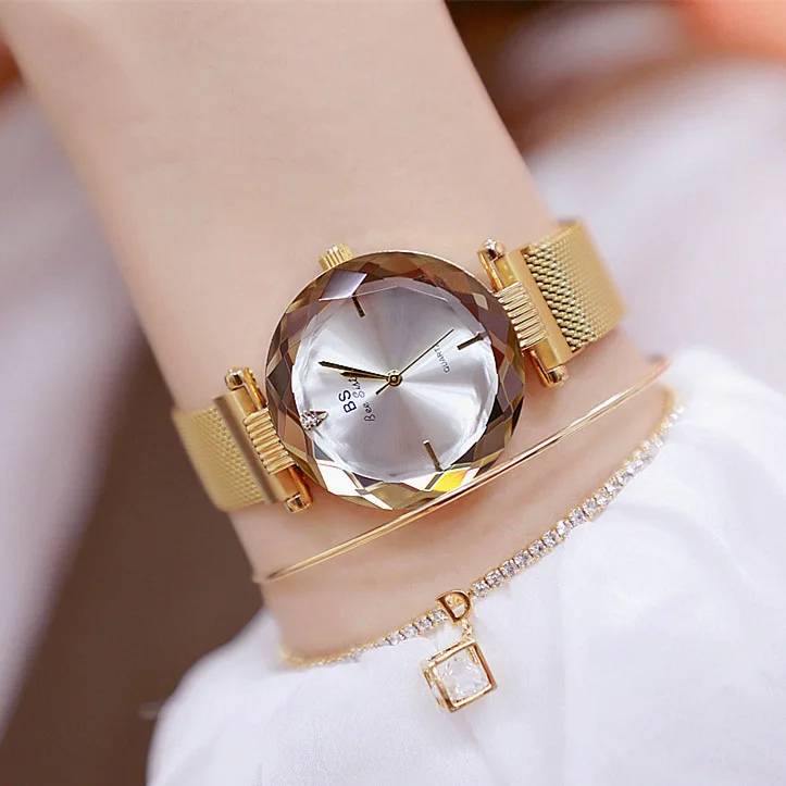 

Fashion Starry sky dial Crystal Watch Women Stainless Steel Quartz Watch Multi Cutting Surface Mirror Watch relogio feminino