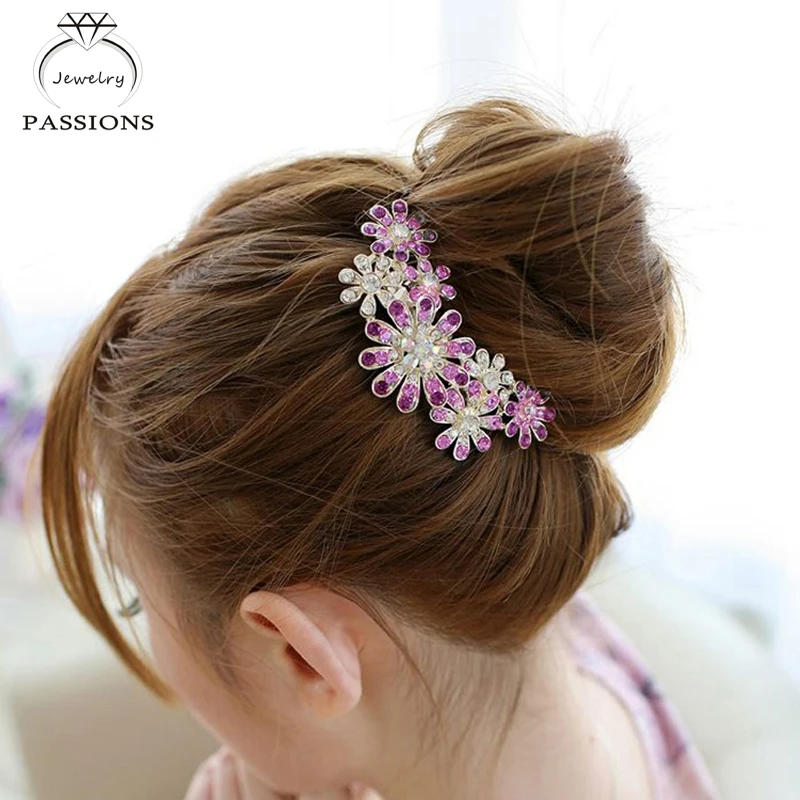 New Fashion Barrettes Hairpin For Women Purple Rhinestone Flower