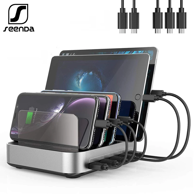 SeenDa 5 Ports USB Charging Station Dock with Holder 50W
