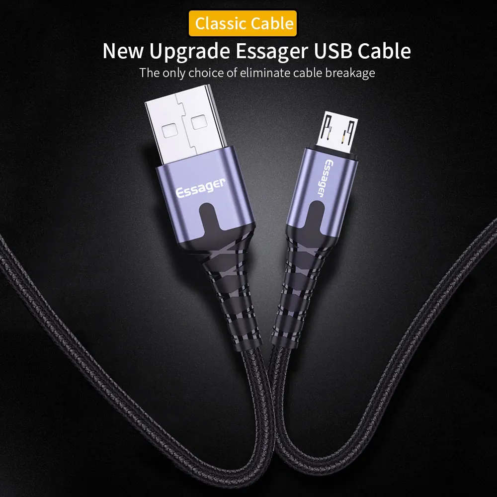 Essager светодиодный Micro USB кабель 2.4A Быстрая зарядка для samsung Xiaomi Android мобильный телефон Microusb кабель для передачи данных 2 м USB зарядное устройство Шнур