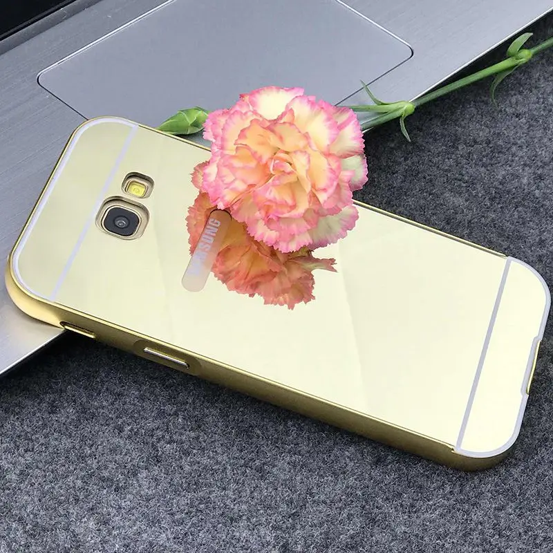 

For Samsung Galaxy A5 2017 Luxury Gold Plating Armor Aluminum Metal Frame+Mirror Acrylic Case Back Cover For Samsung a5 A520