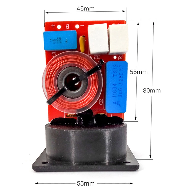 

4-6 Inches 4-8 Ohms 48Hz-20KHz 80W D222 Adjustable Treble Bass Frequency Divider 2 Way Speaker Audio Crossover Filters