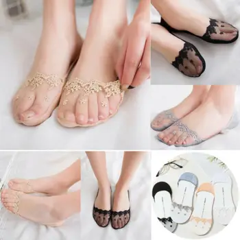 

Lace Invisible Socks Ladies Women Cotton Footsie Shoe Liner Boat Socks Anti-slip