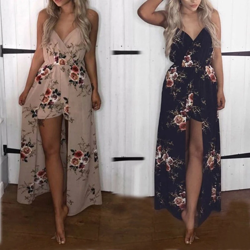 

Women Floral Print Dress Sexy Deep V Neck Long Maxi Dress Summer Dresses Vestido Ankle Length Playsuit Dress Female Clothes