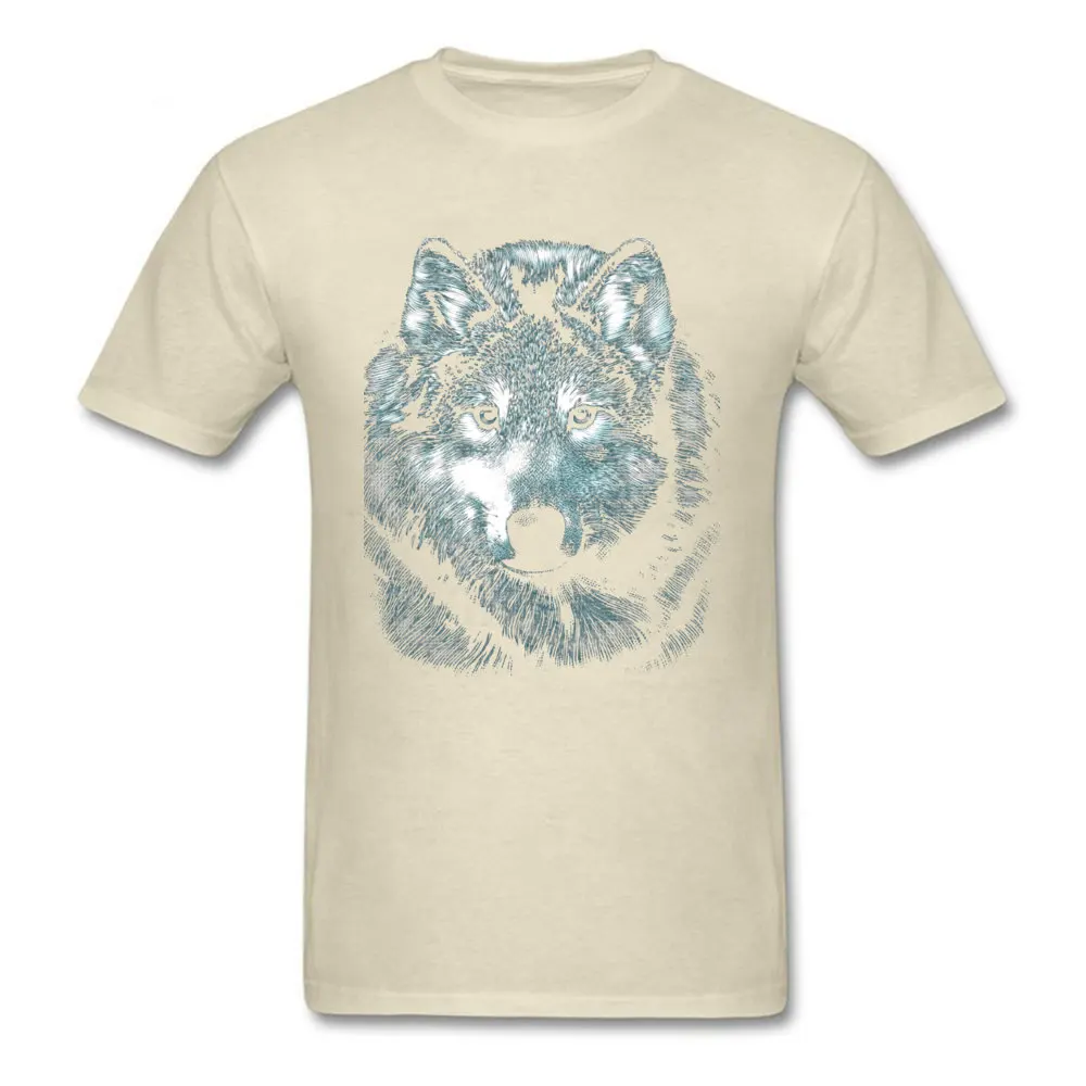 Wolf Face 12897 Short Sleeve Tops Shirts Round Neck 100% Cotton Fabric Men Top T-shirts Crazy Clothing Shirt Retro Wolf Face 12897 beige