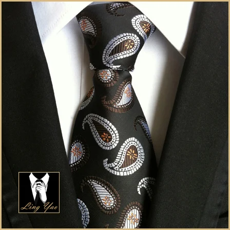 

Top Unique Design 8cm Ties Fashion Classic Black Paisley Necktie High Quality Gentlemen Woven Gravatas for Adult