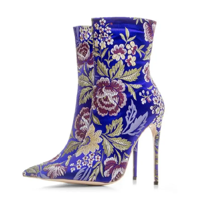 Booties High Picture Embroide Boot Schuhe As Spitz Heels Floral Stretch Sexy as Picture on Stiefeletten Stiletto Socke Beertola Frauen Slip nzWHvOv