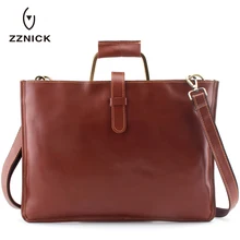 ZZNICK мужской портфель из натуральной кожи с металлической ручкой, деловая мужская сумка, Мужская большая сумка через плечо, сумка-мессенджер