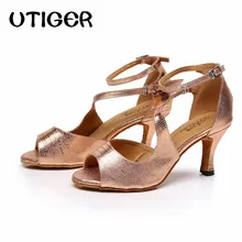 Женские для Бальных и латиноамериканских танцев обувь Золотой Сальса социальные вечерние туфли женские Самба Танго танцевальные туфли тренировочные туфли каблук 7,5 см