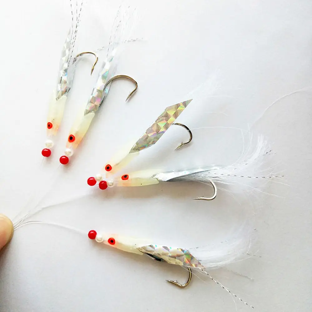 

5Pcs/Set Carbon Steel Mackerel Feathers Bass Cod Lure Sea Fishing Luminous Fishing Hook Treble Bait High Quality Fishing Tackle