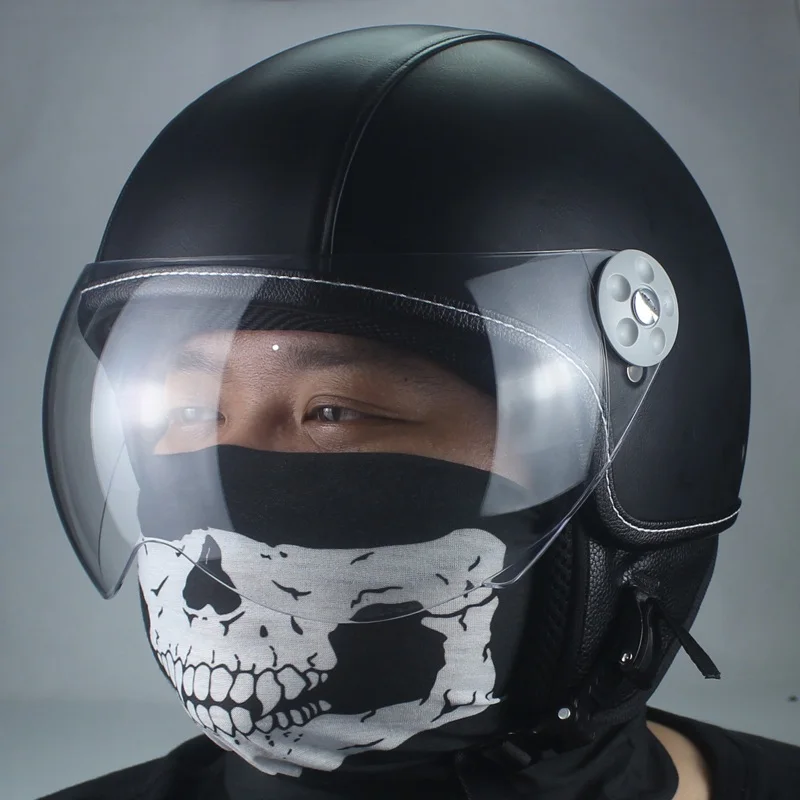 

VOSS Leather Vintage Motocross Motocross Feminino Motorcycle Helmets Casque Capacete Casco Riding Moto Helmet Open Clear Cameras