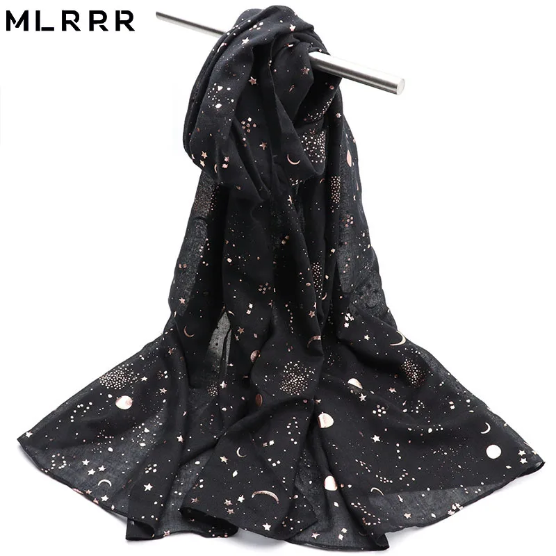 

MLRRR new fashion hot stamping long gold printed starry lady long scarf shawl (blue, black)