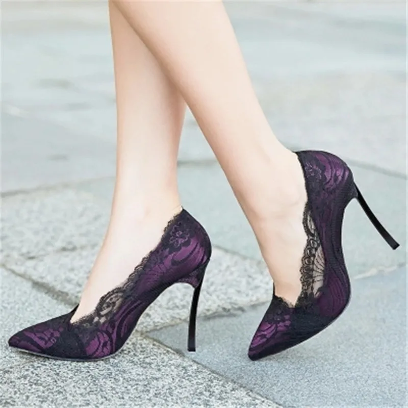 

Europe and the United States the new sexy lace pointed high heel with shallow mouth single shoes white wedding shoes night