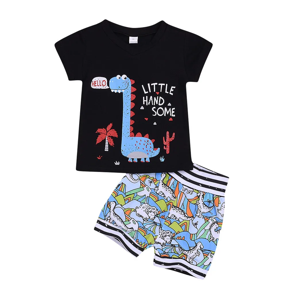 

2019 Summer Kids Boys Clothes Set Cartoon Dinosaur Children Clothing T Shirt Shorts Baby Boy Sport Suit Outfit 1 2 3 Years