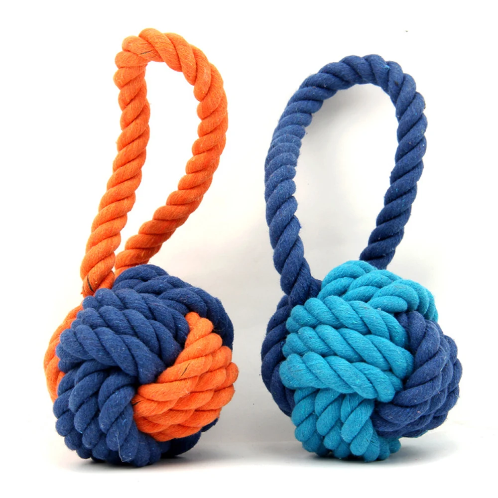 Dog Toy Chew Tooth Cleaning Cotton Rope with Handle Knot Teeth Ball Pet