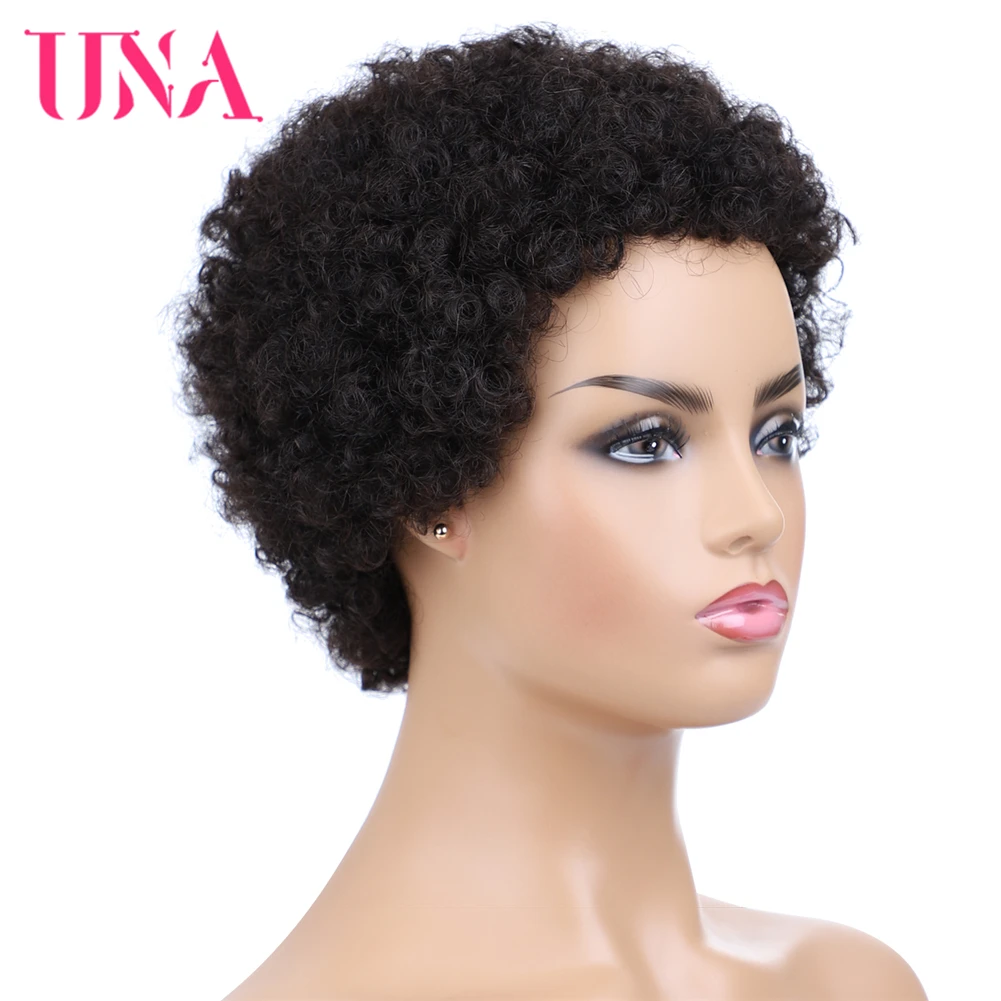 UNA Short Human Hair Wigs Non-Remy Human Hair Wigs 120% Density Peruvian Jerry Curl Human Hair Afro Wigs For Women Middle Ratio