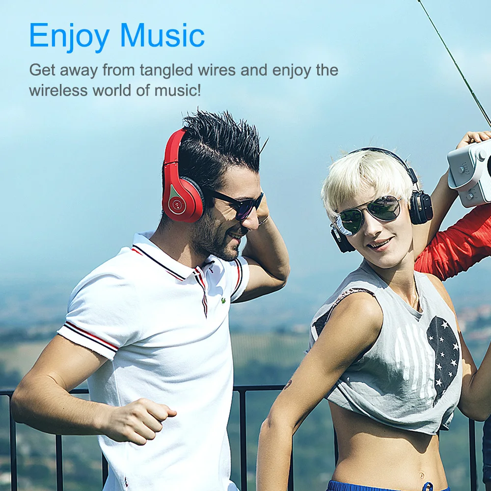 August EP640 Wireless Headphones,Enjoy Wireless Misic,Red